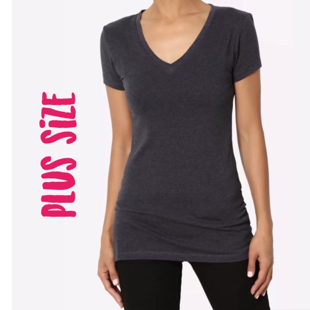 charcoal plus size V-Neck Short Sleeve Tee Top